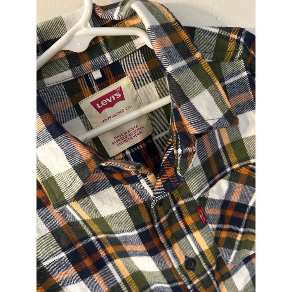 Levis Kids Boys Plaid Flannel Button Down Shirt Green Orange Blue Size 8